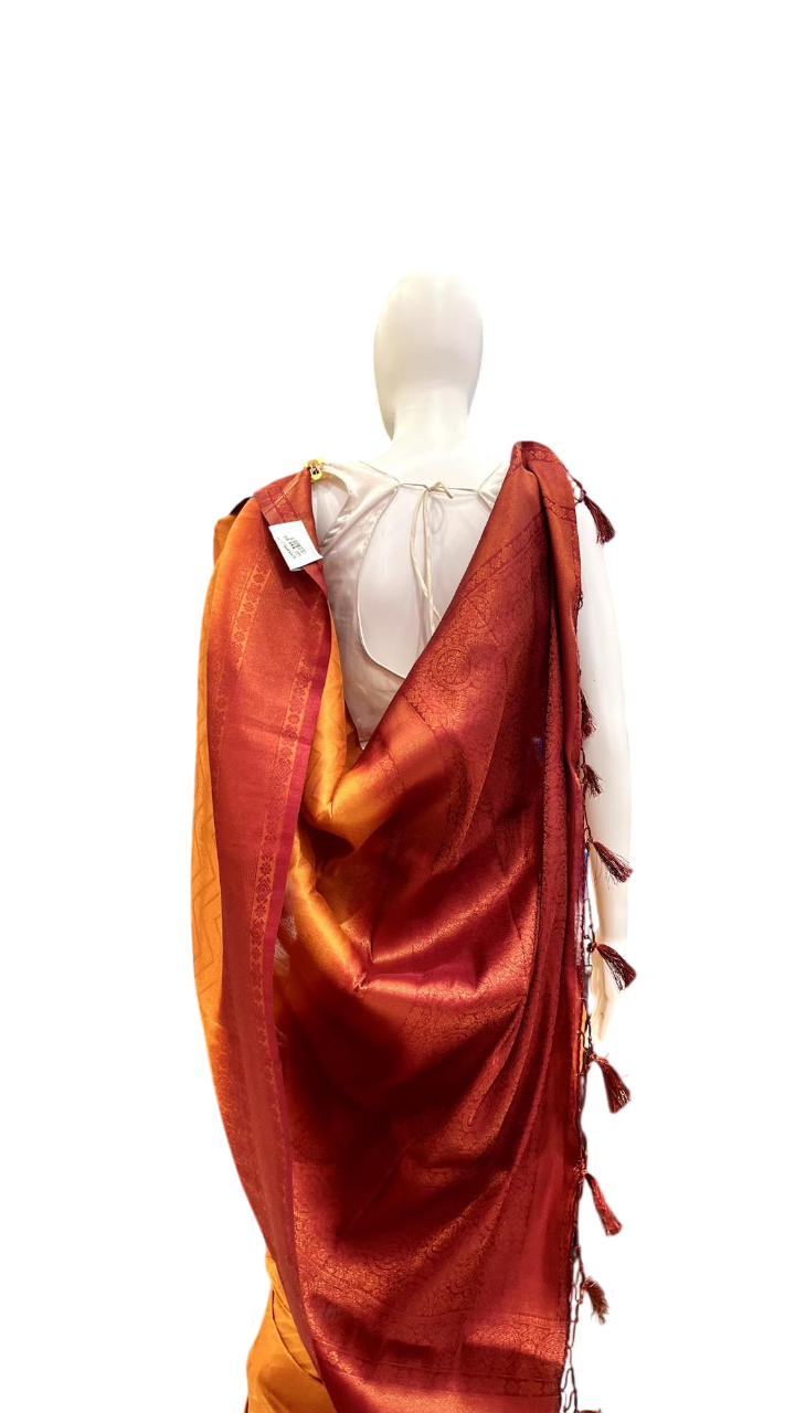 Sun-Kissed Mustard & Red Silk Kanjivaram Fusion Saree