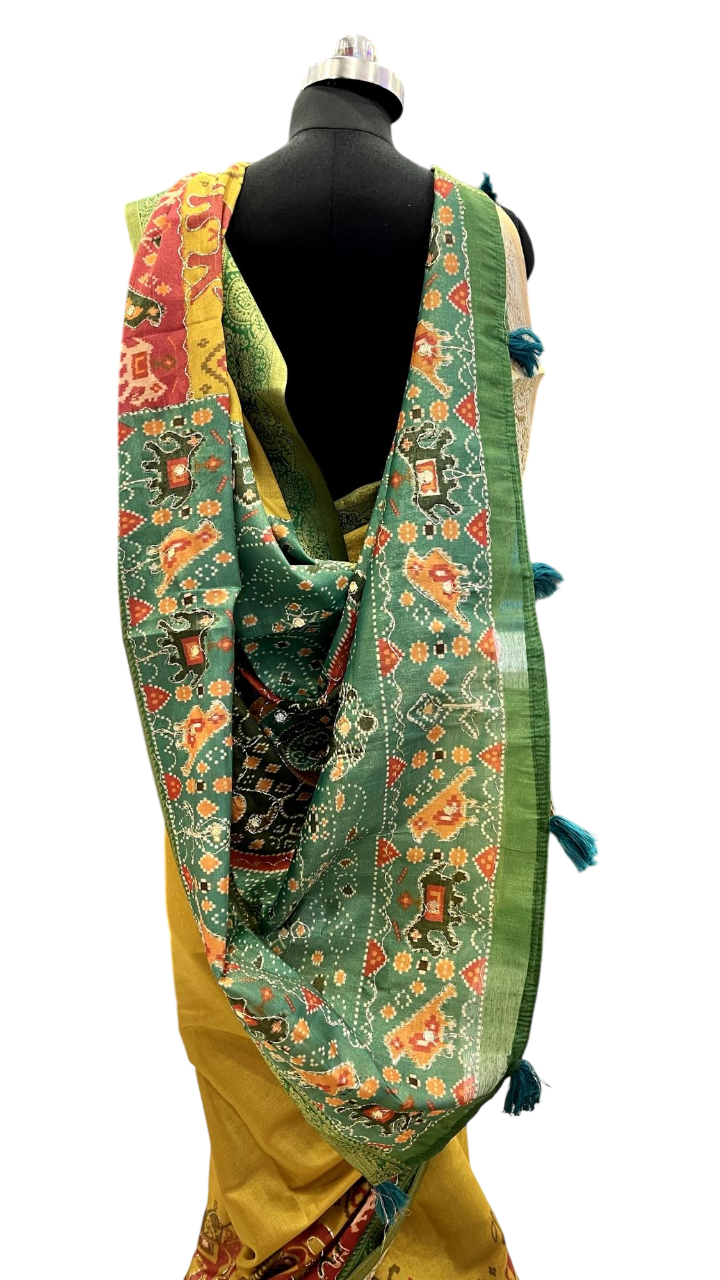 Mustard Heritage Elephant Motif Saree