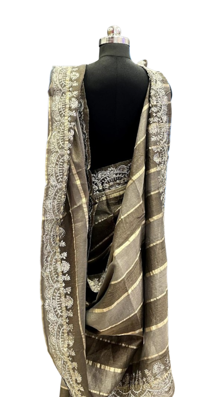 Charcoal Grey Embroidered Grace Saree