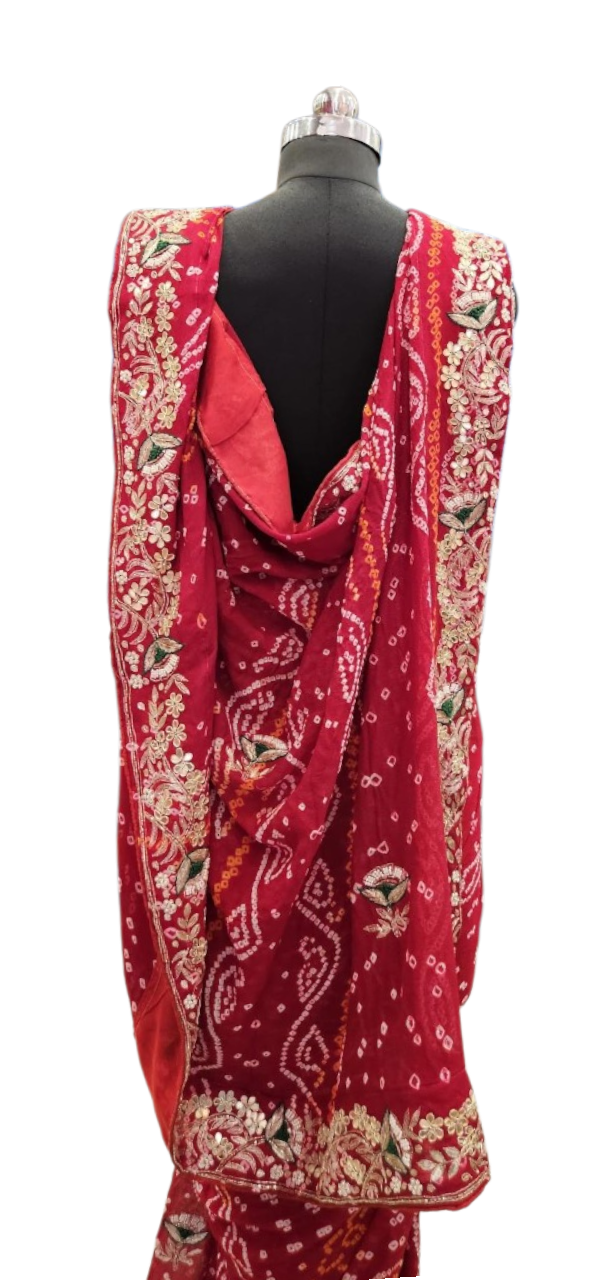Royal Maroon Bandhani Embroidered Saree