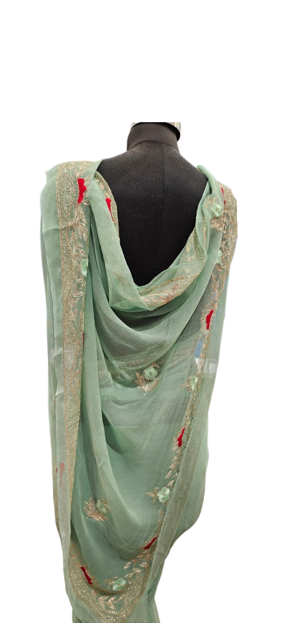 Mint Blossom Embroidered Saree