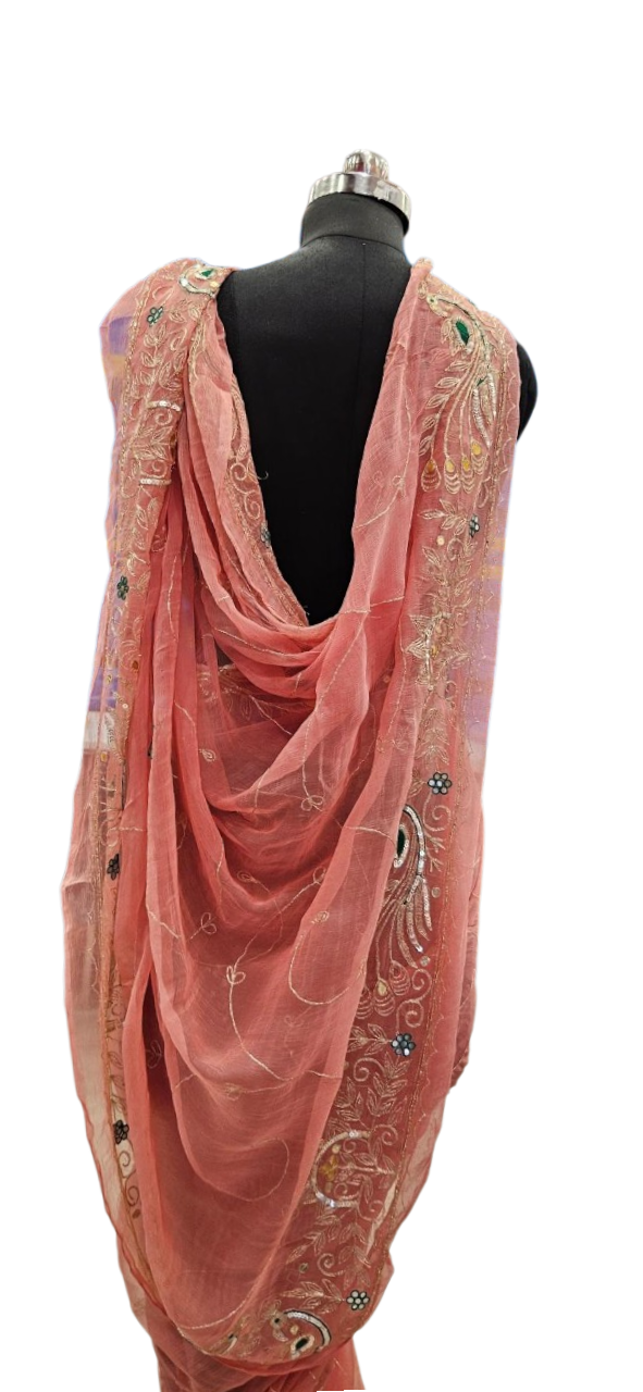 Blush Peacock Embroidered Saree