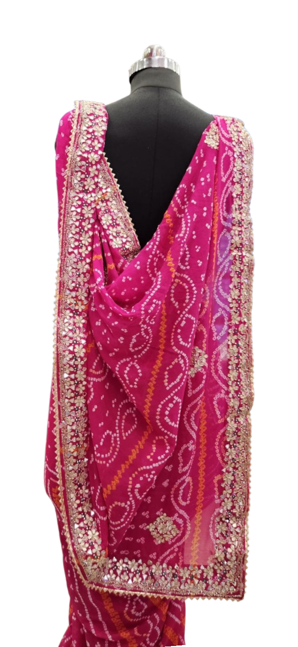 Pink Gulnaar Bandhani Embroidered Saree