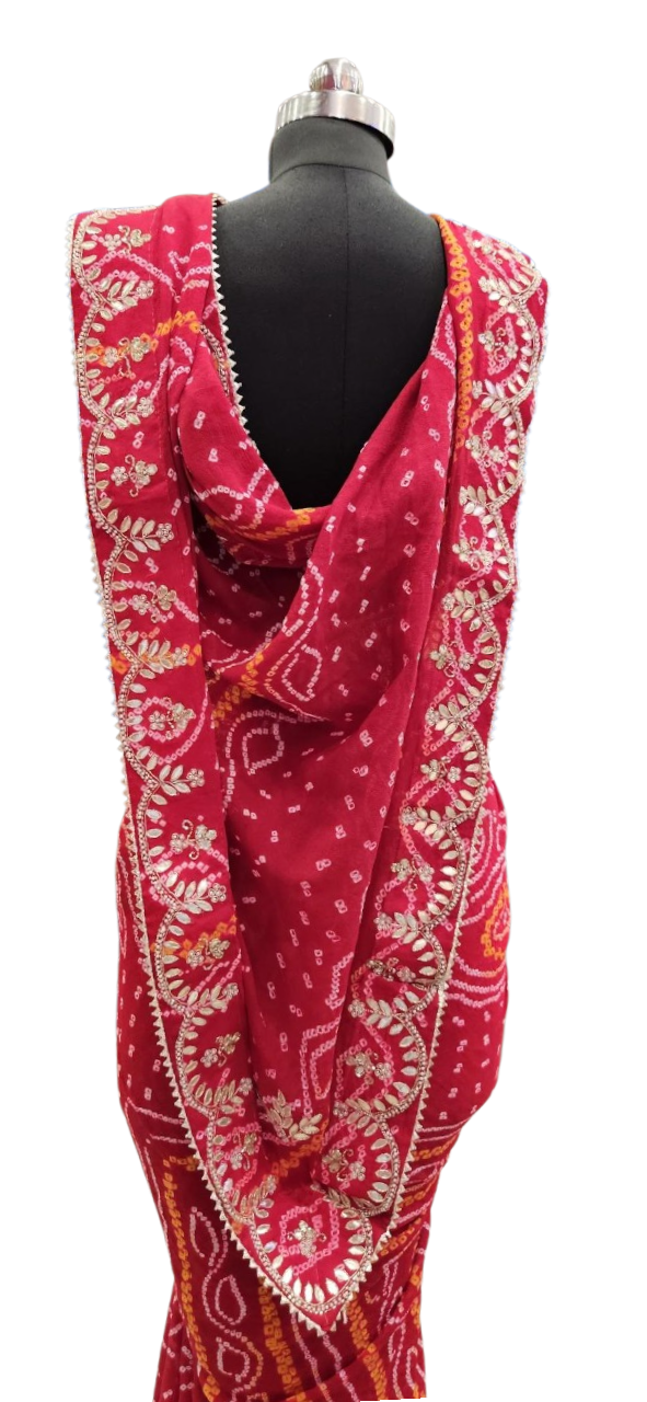 Rani Red Bandhani Embroidered Saree