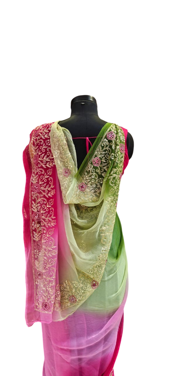 The Royal Emerald Pure Chiffon Saree