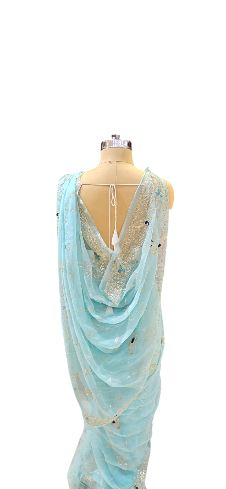 The Azure Whisper Pure Chiffon Saree