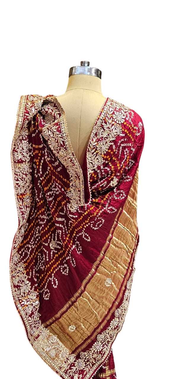 The Gilded Sunset Bandhani/Bandhej Saree