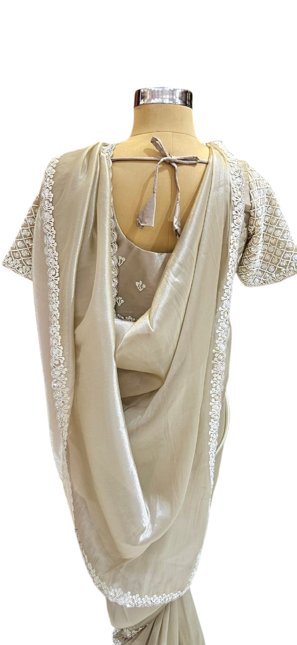 The Champagne Glitz Saree With Designer Stitch Blouse
