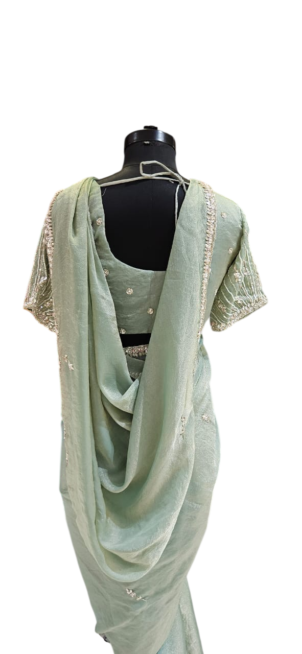 The Sage Shimmer Saree With Designer Stitch Blouse