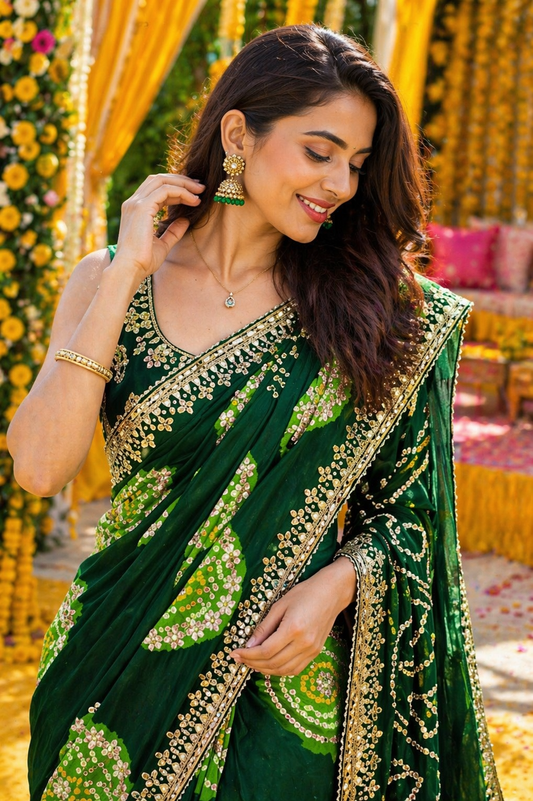 Emerald Green Ghatchola Zari Saree