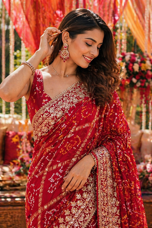 Classic Red Ghatchola Zari Saree