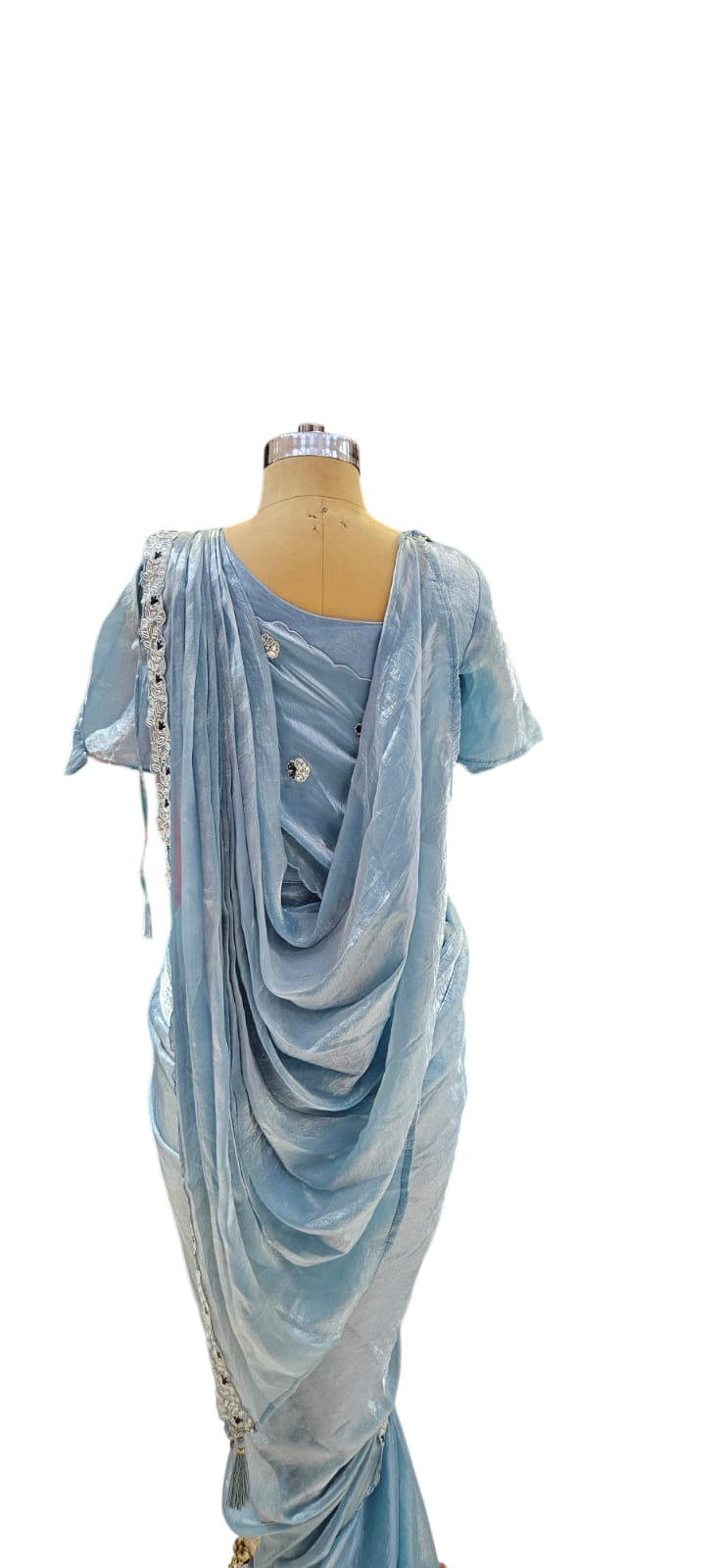 The Powder Blue Ethereal Saree With Designer Stitch Blouse