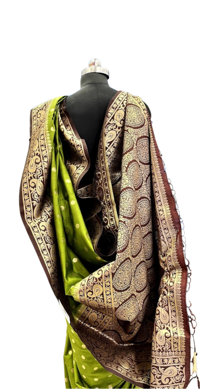 Olive Green Banarasi Art Silk Saree with Maroon Zari Pallu