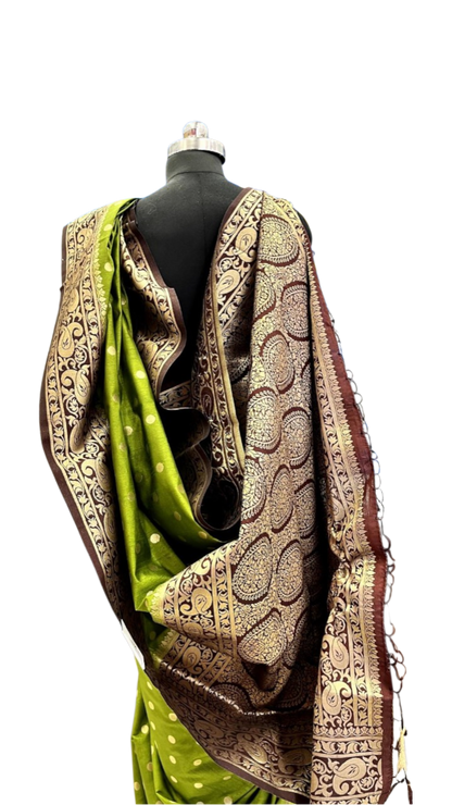 Olive Green Banarasi Art Silk Saree with Maroon Zari Pallu