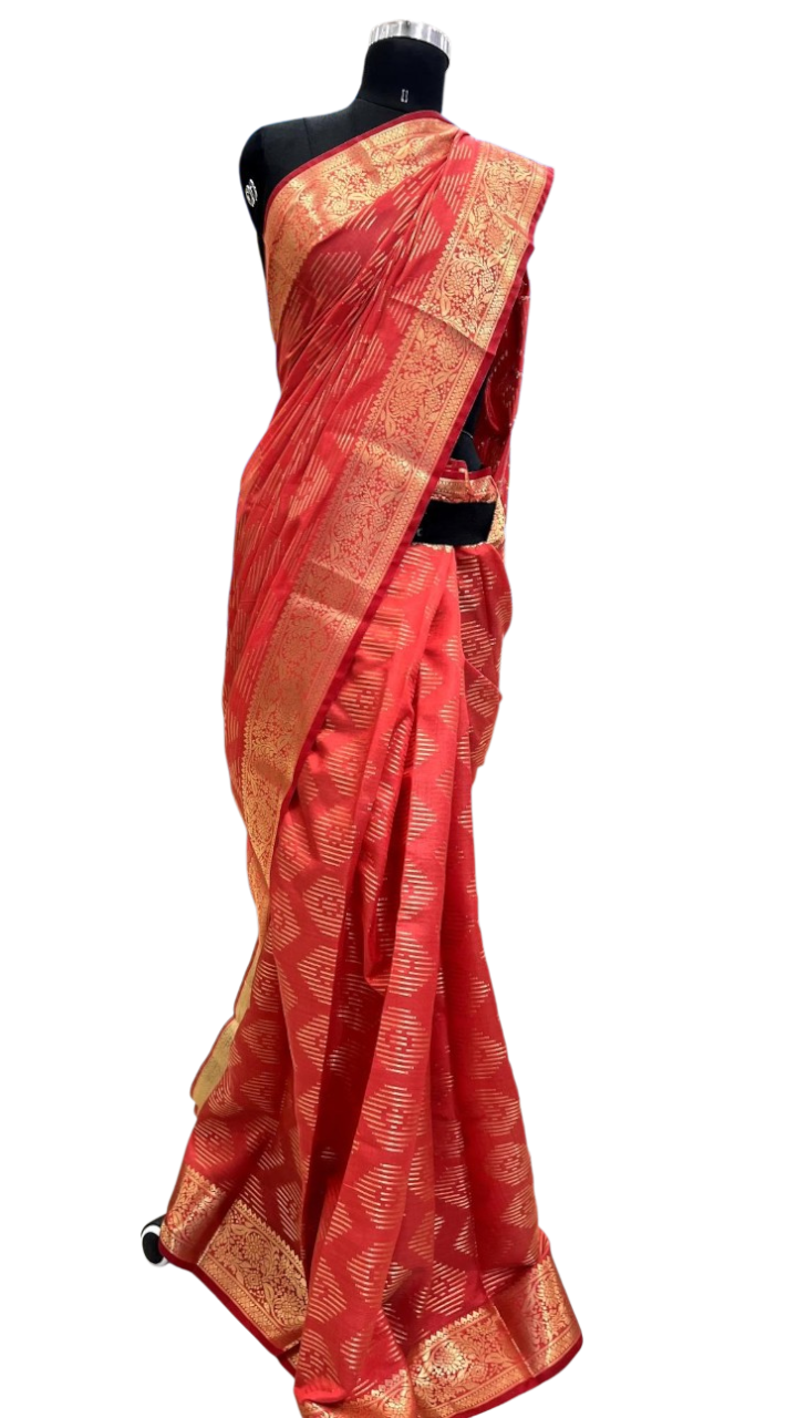 Royal Vermilion Zari Weave Saree