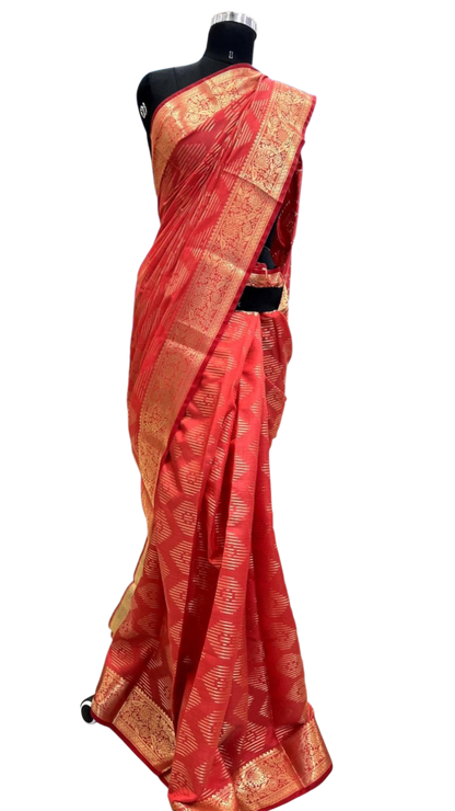 Royal Vermilion Zari Weave Saree