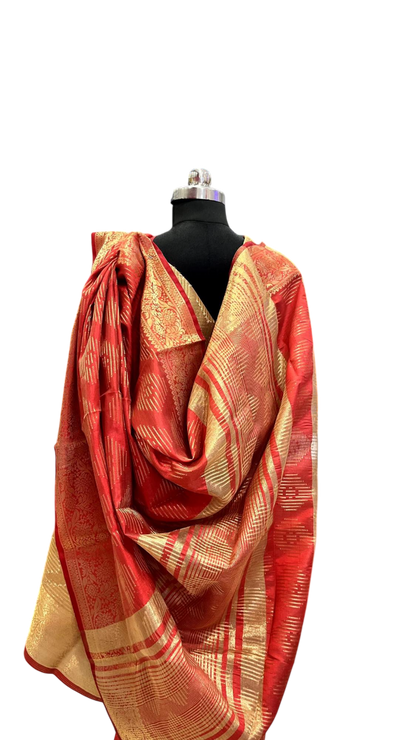 Royal Vermilion Zari Weave Saree