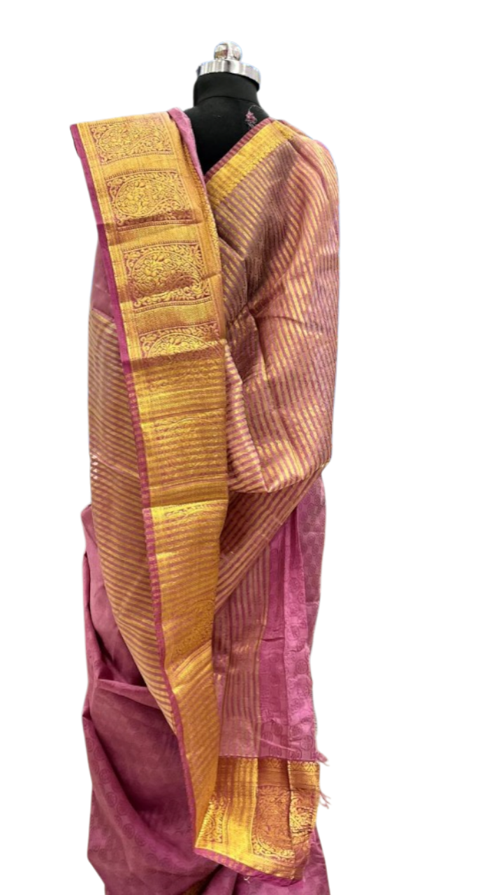 Lavender Dream: Woven Silk Saree with Kanjivaram-Style Border