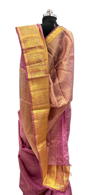 Lavender Dream: Woven Silk Saree with Kanjivaram-Style Border