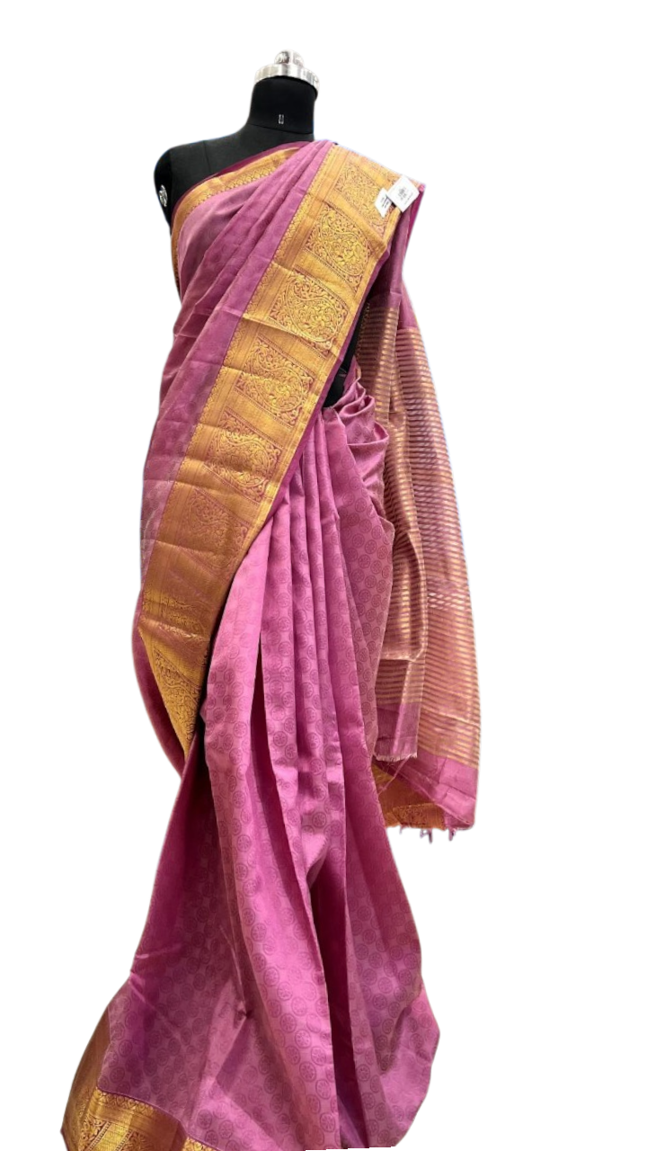 Lavender Dream: Woven Silk Saree with Kanjivaram-Style Border