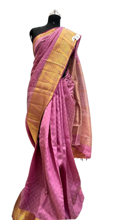 Lavender Dream: Woven Silk Saree with Kanjivaram-Style Border