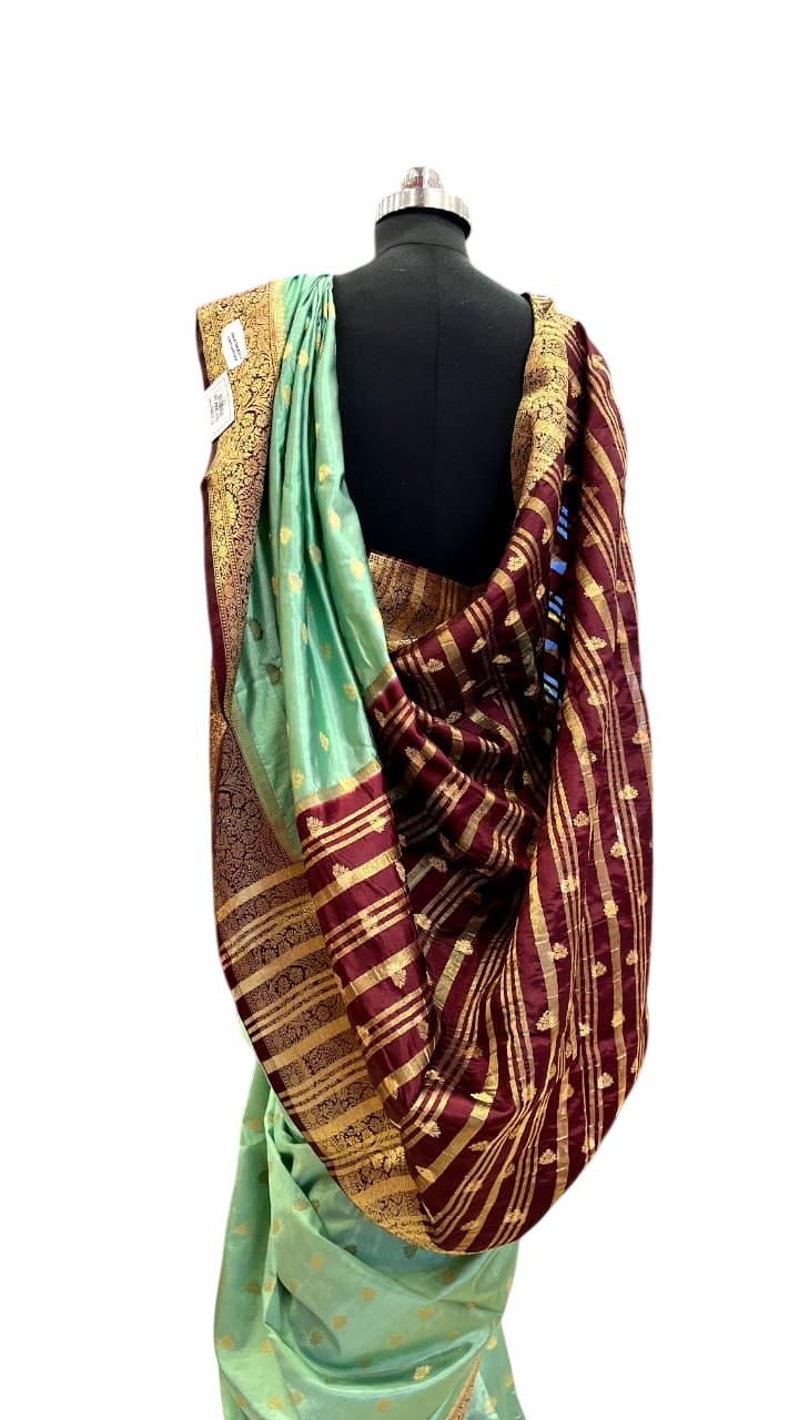 Emerald Jade Banarasi Silk Saree with Crimson Zari Border