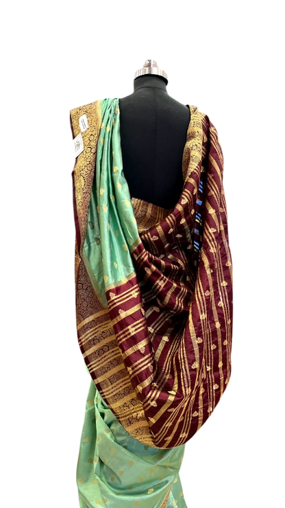 Emerald Jade Banarasi Silk Saree with Crimson Zari Border