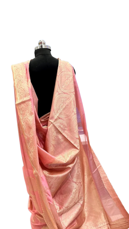 Shimla: Soft Pink Banarasi Silk-Linen Saree