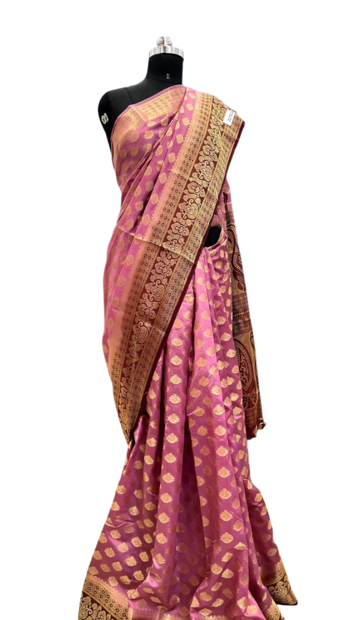 Malavika: Deep Pink & Maroon Banarasi Silk Kanjivaram Fusion Saree
