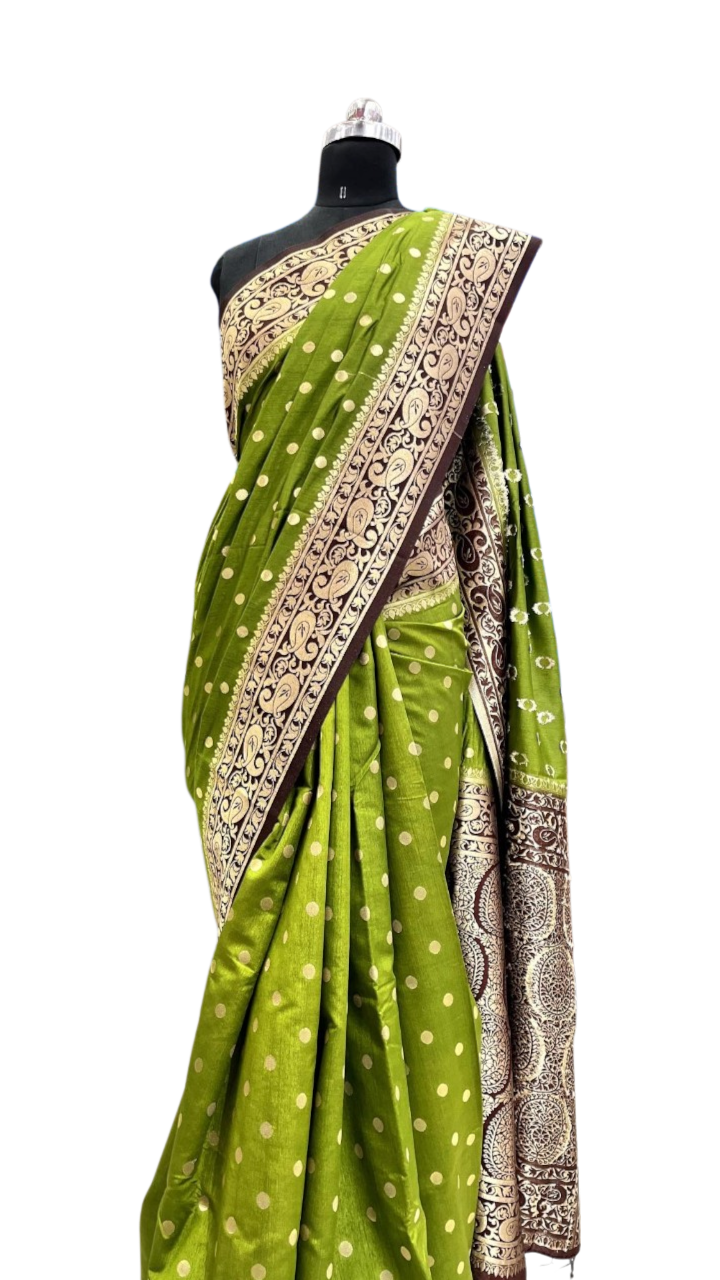 Olive Green Banarasi Art Silk Saree with Maroon Zari Pallu
