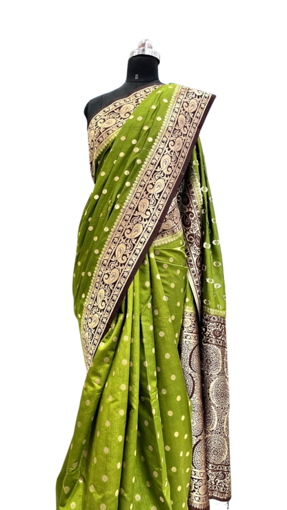 Olive Green Banarasi Art Silk Saree with Maroon Zari Pallu
