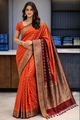 Aadhya: Vibrant Orange Banarasi Katan Silk Saree with Maroon Zari Pallu
