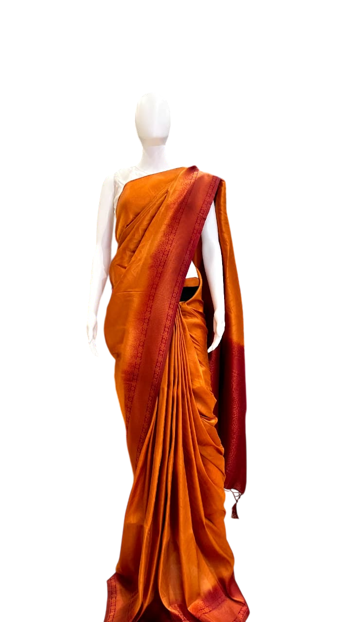 Sun-Kissed Mustard & Red Silk Kanjivaram Fusion Saree