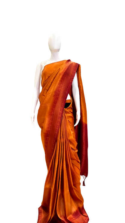 Sun-Kissed Mustard & Red Silk Kanjivaram Fusion Saree