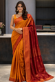 Sun-Kissed Mustard & Red Silk Kanjivaram Fusion Saree