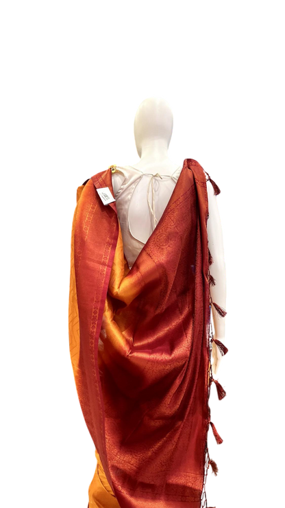Sun-Kissed Mustard & Red Silk Kanjivaram Fusion Saree