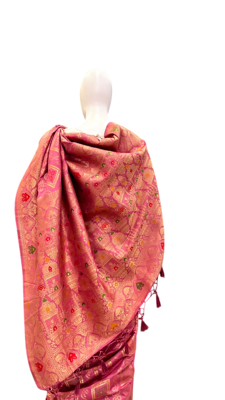 Gulabi Opulence: Deep Pink Silk Saree with Gul Dasta Pallu