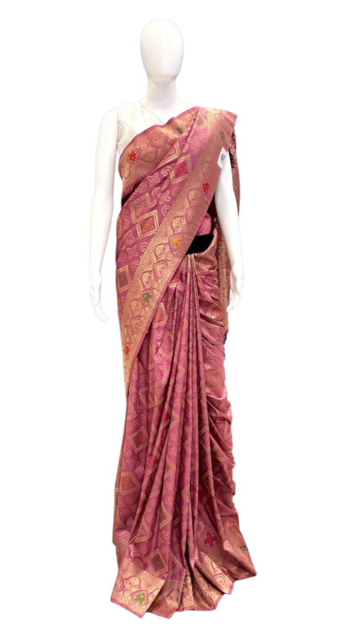 Gulabi Opulence: Deep Pink Silk Saree with Gul Dasta Pallu