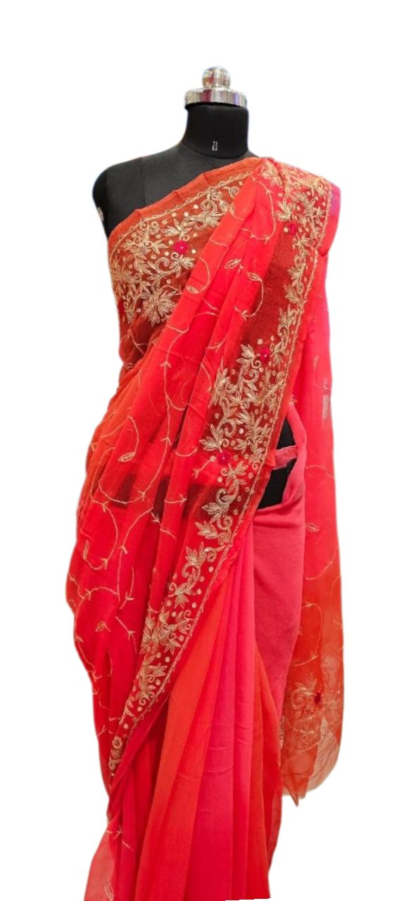 Radiant Coral Zari Grace Saree