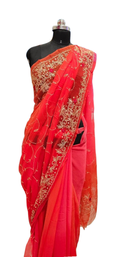 Radiant Coral Zari Grace Saree