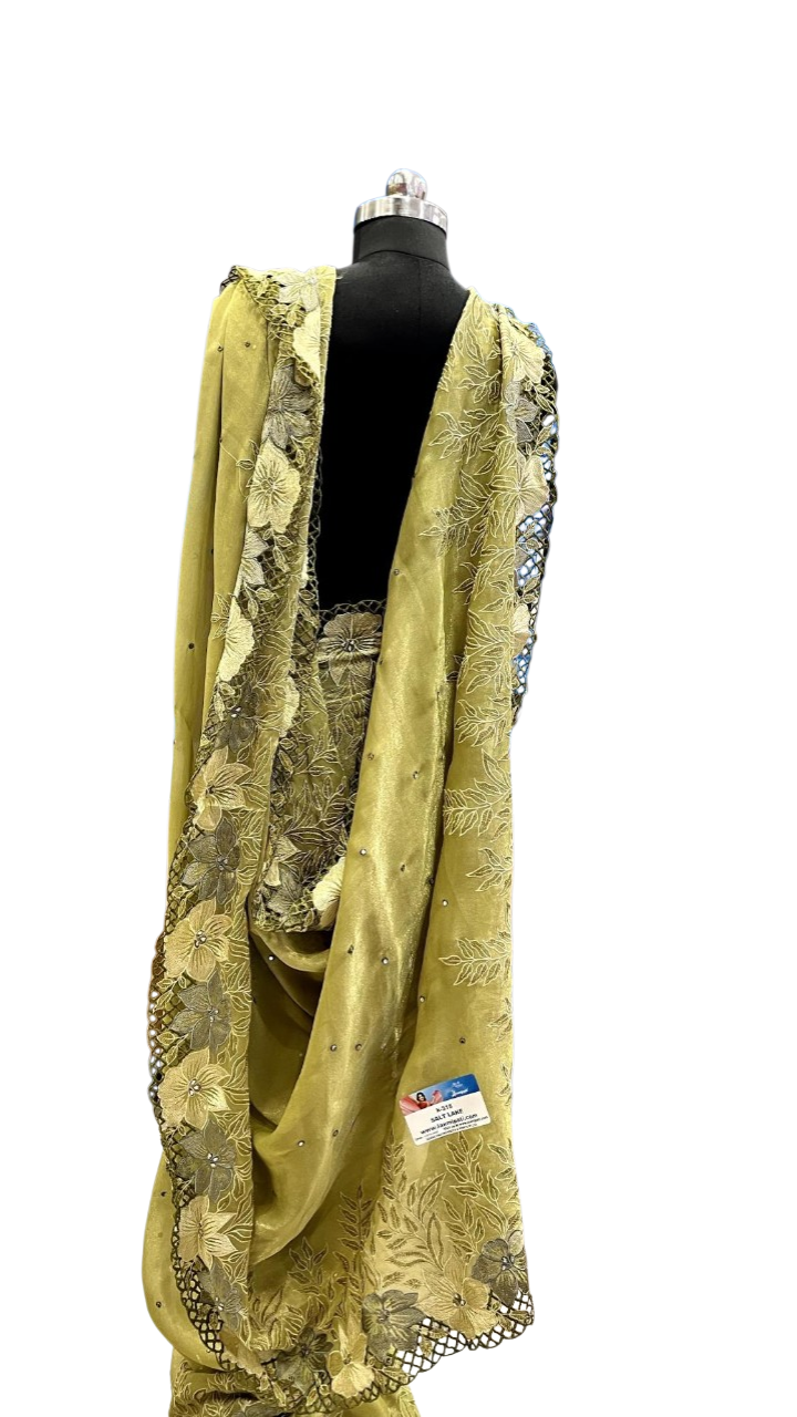 Olive Meadow Floral Cutwork Saree