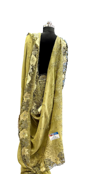 Olive Meadow Floral Cutwork Saree