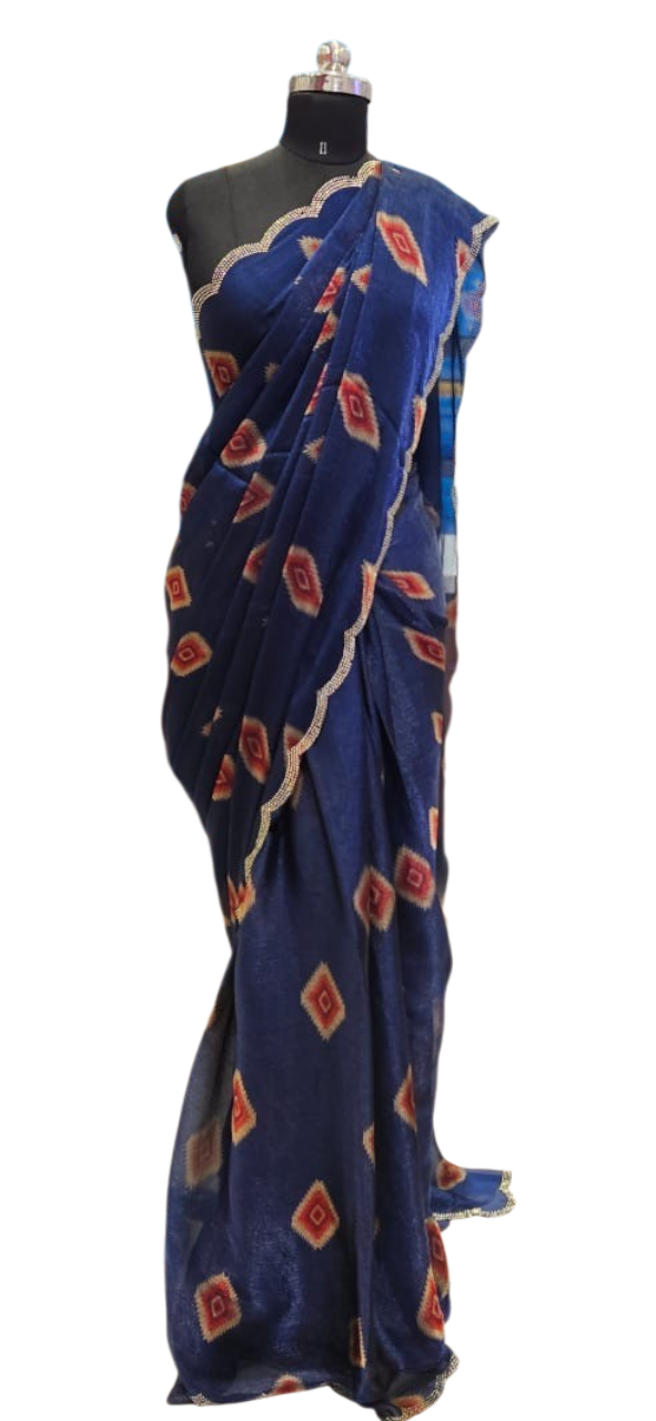 The Midnight Ikat Scallop Saree