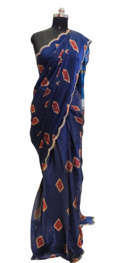 The Midnight Ikat Scallop Saree