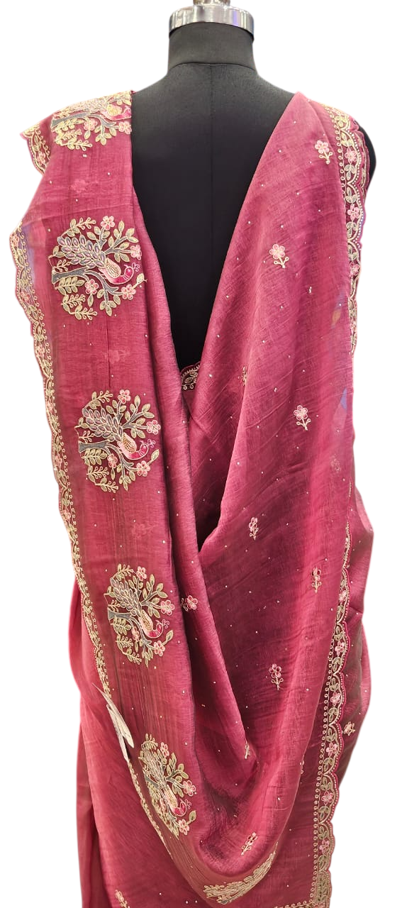 The Wine Aura Scalloped  Saree
