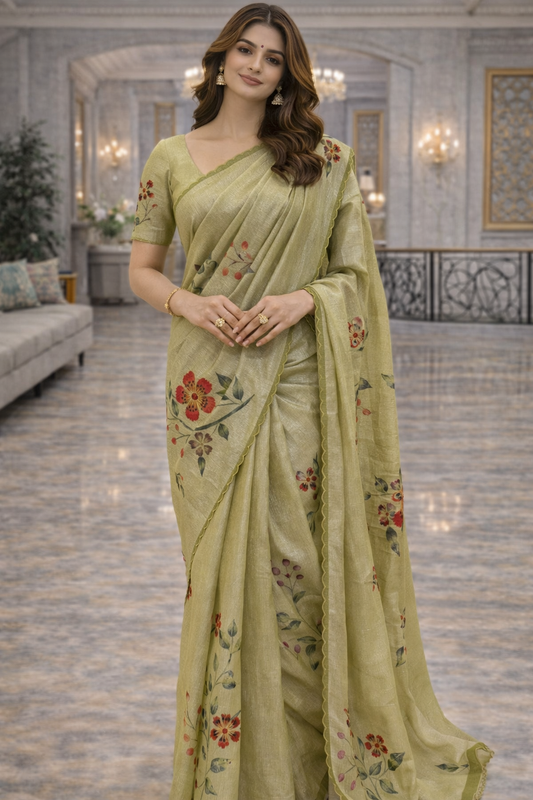 The Olive Bloom Tissue Saree