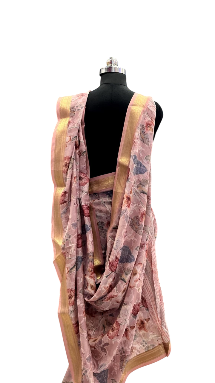 Mauve Mist Floral Chiffon Saree