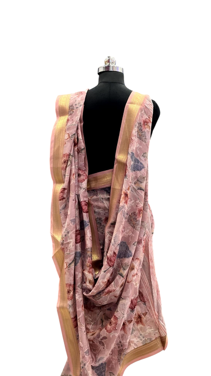 Mauve Mist Floral Chiffon Saree