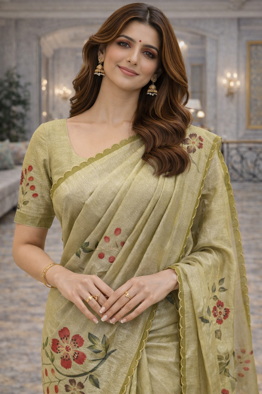The Olive Bloom Tissue Saree