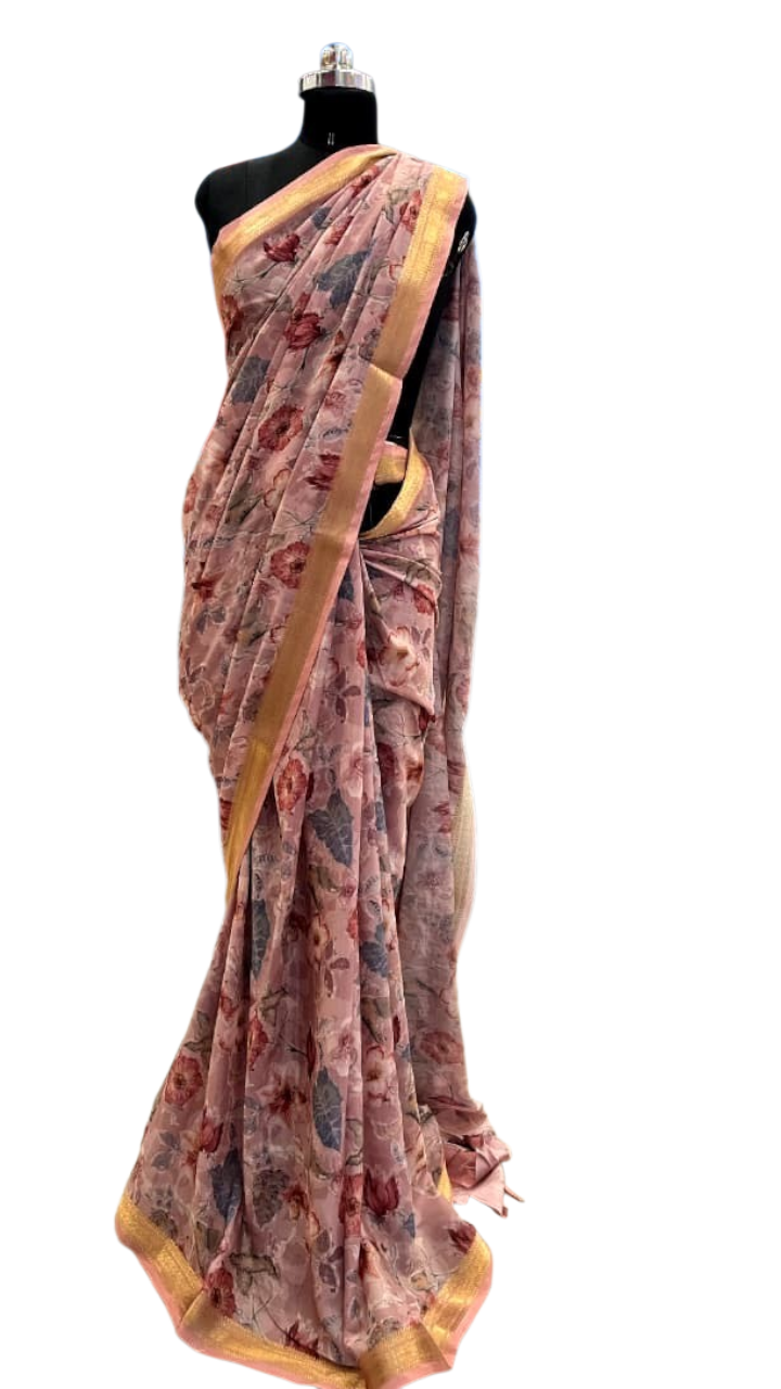 Mauve Mist Floral Chiffon Saree